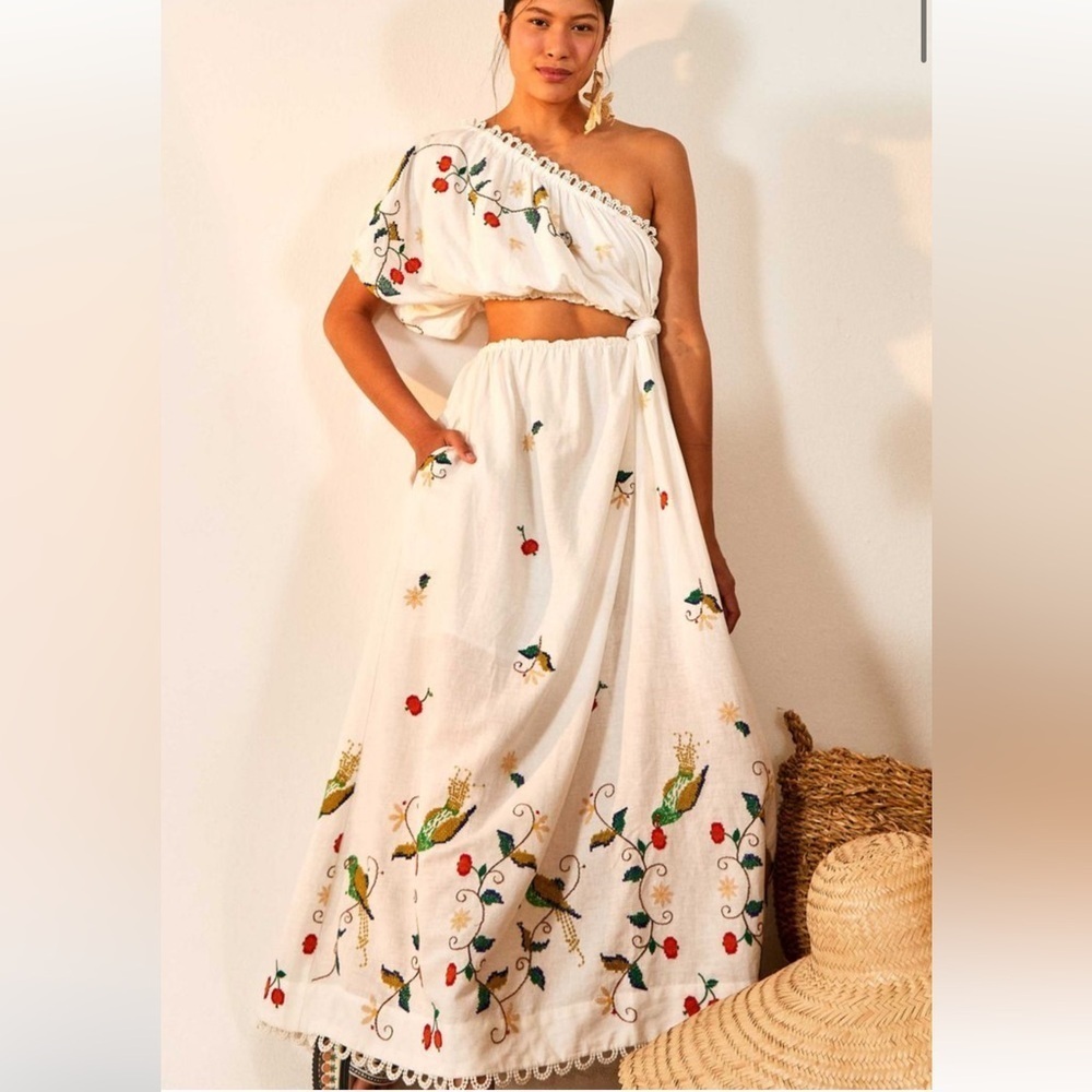 BNWT Stunning Farm Rio Pitanga Embroidered One-Shoulder Maxi Dress